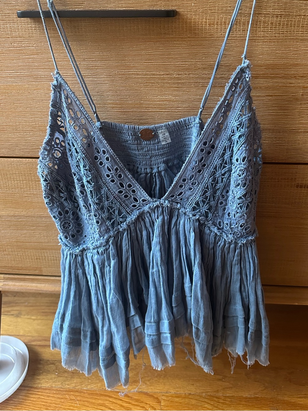 Free People Blue Crochet-Trim Spaghetti Strap Top